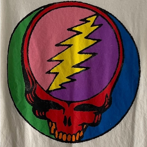 NWT GRATEFUL DEAD Graphic Tee Rainbow Skull Logo Off White Size XS M OVERSIZED - Picture 3 of 5
